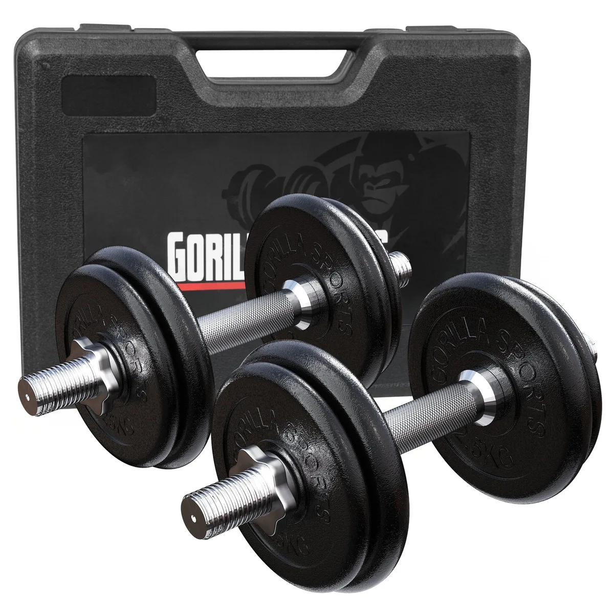 Set Gorilla Sports de dos mancuernas de hierro fundido y estuche de 20 kg