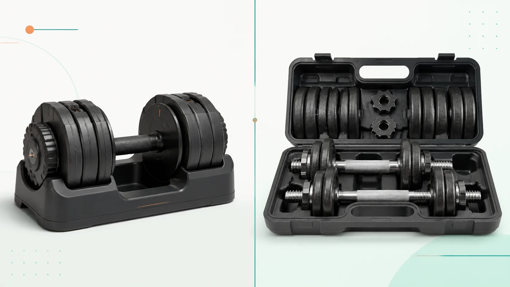Comparación entre una mancuerna ajustable y un kit de discos de 20 kg