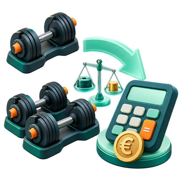Formatos de mancuernas convertidos a una comparación de precio justa