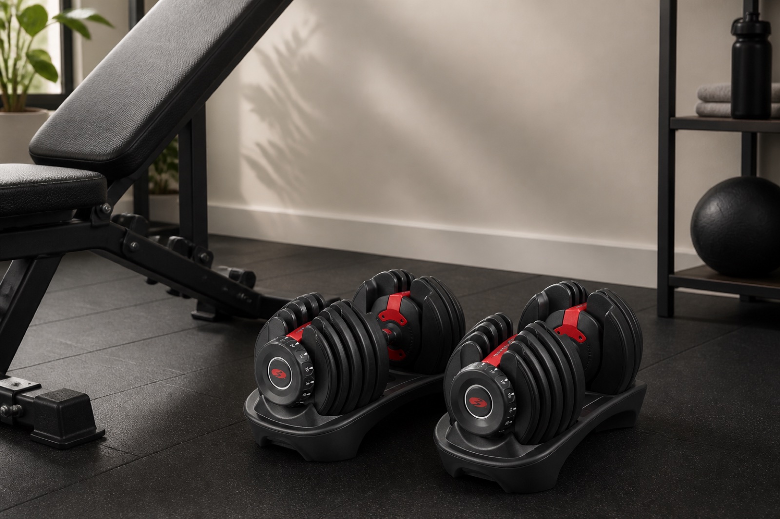 Pareja BowFlex SelectTech 552i en un gimnasio doméstico