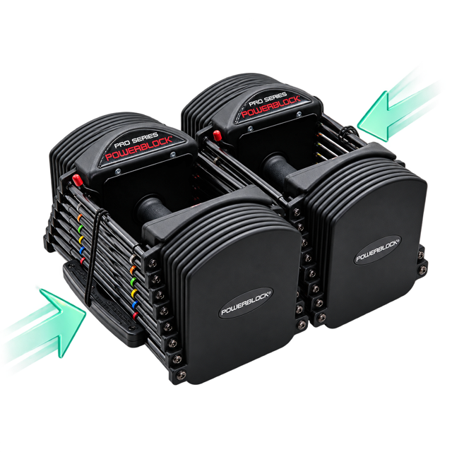Pareja PowerBlock Pro 50 con indicadores de formato compacto